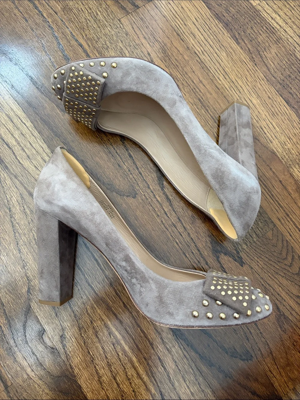 J. Crew Taupe Suede Studded Round Toe High Heel Pumps